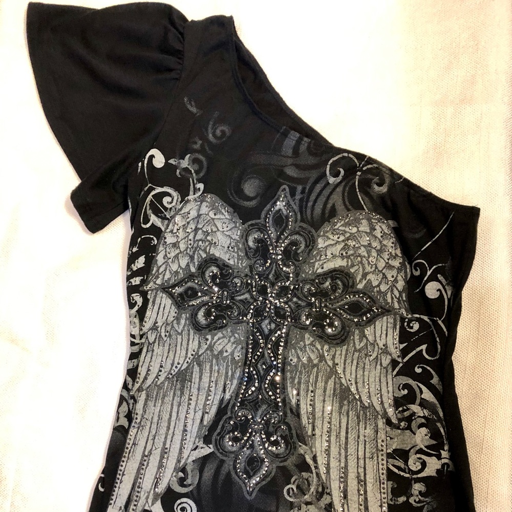 Single Sleeve Black Top